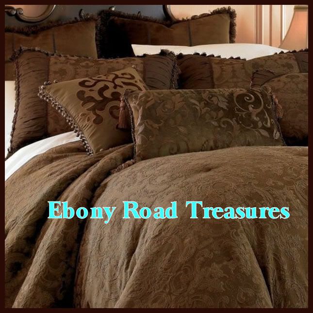 New 12 Queen Chris Madden Brown Damask Comforter Set Bonus Euro